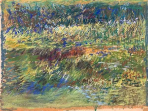 "Pastel Landscape Pond" Impressionist Drawing Nyc Artist