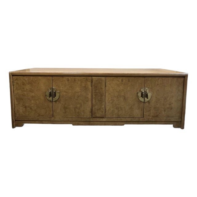 Mid Century Burl Credenza Brass Hardware For Sale