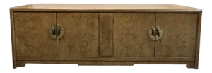 Mid Century Burl Credenza Brass Hardware