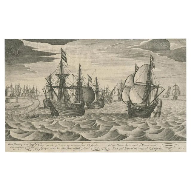 Antique Print of a Fleet of Nine Ships Departing to the East Indies, 1603 For Sale - Image 4 of 6