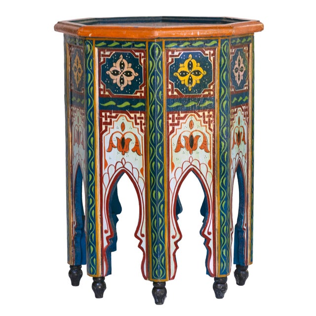 Pair Of Vintage Hand Painted Moroccan Side Tables For Sale In Los Angeles - Image 6 of 14