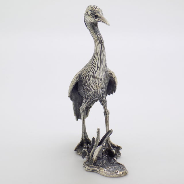 Metal Vintage Italian Handmade Silver Heron Figurine, 1970s For Sale - Image 7 of 12