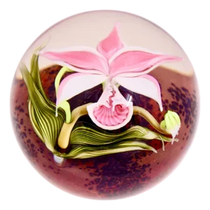 Vintage Hand Blown Pink Orchid Paperweight