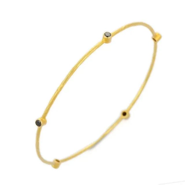 Gold Black Diamond Bangle in 18k Solid Yellow Gold For Sale - Image 8 of 12