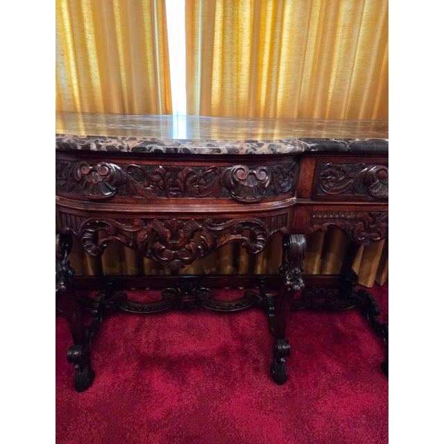 Antique Italian Renaissance Revival Walnut Marble Top Credenza Sideboard Buffet For Sale - Image 10 of 18