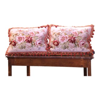 Pair of French Aubusson Floral Tapestry Pillows With Tassel Trim For Sale
