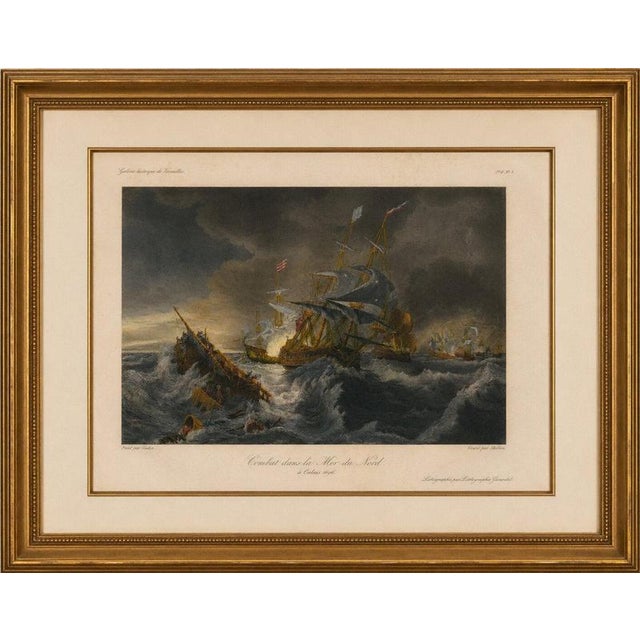 Title: Battle in the North Sea at Calais after Théodore Gudin, c.1845 Original antique 19th-century hand-colored marine...