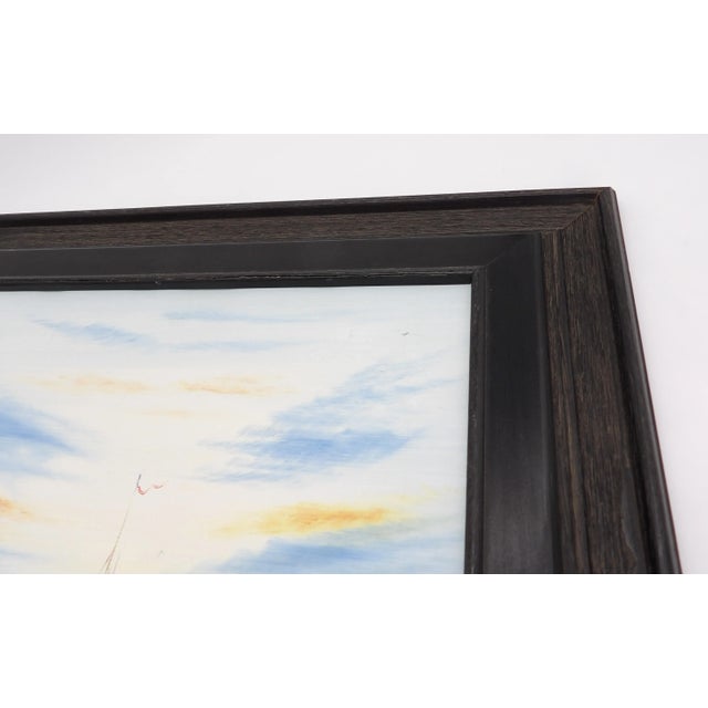 Original Signed Impressionist Oil Painting Sailboat Sunset in Black Rustic Frame For Sale - Image 6 of 10