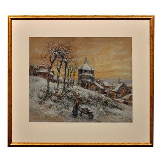 Gaston Cornil, Gathering Winter Fuel, Time of the Great War, 1890s, Gouache & Watercolor & Paper, Framed For Sale