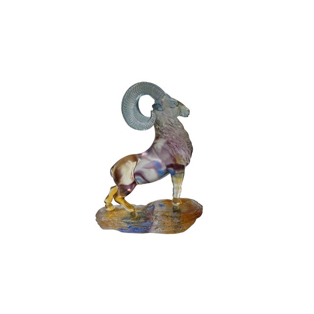 Baby Blue Crystal Glass Ram Standing on Rock Mix Color Art Figure For Sale - Image 8 of 11
