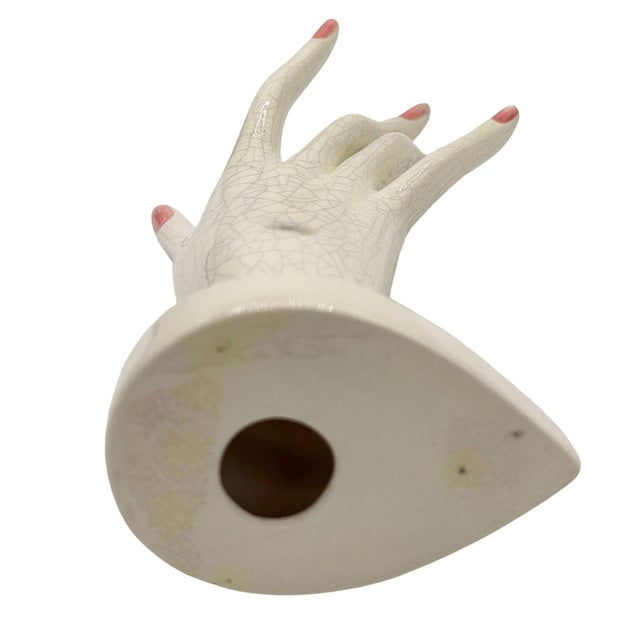 1950s California Pottery White Pink Figurative Female Hand Ring Holder For Sale In Los Angeles - Image 6 of 8