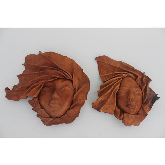 Vintage Formed Leather Wall Hanging Portraits A Pair Chairish