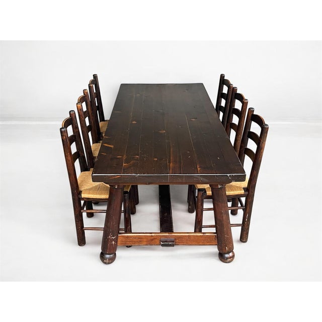 Wood Vintage Brutalist Table and Chairs by Georges Robert, 1960s, Set of 7 For Sale - Image 7 of 18