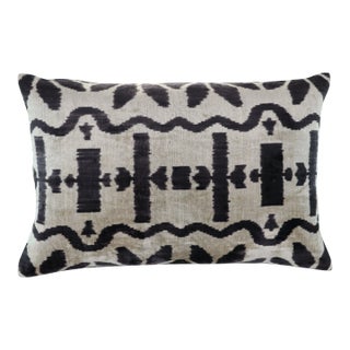 Handmade Black & White Silk Velvet Throw Pillow & Down Insert For Sale