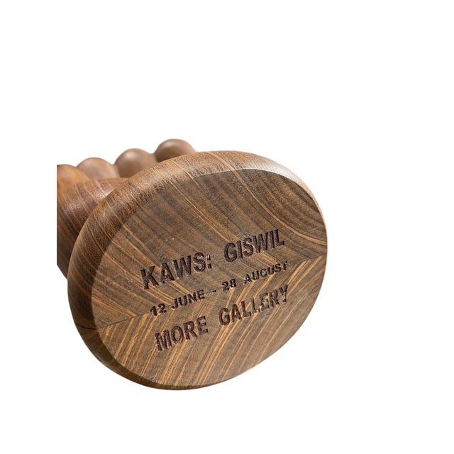 KAWS, Rare Carved Wood Kaws Hand Sculpture More Gallery Switzerland Wooden Toy Art, 2016 For Sale - Image 9 of 10