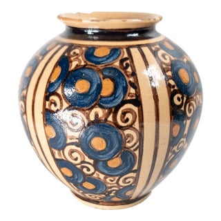 1930's French Art Deco Hispano Moresque Style Terra Cotta Redware Vase, Signed For Sale
