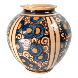 1930's French Art Deco Hispano Moresque Style Terra Cotta Redware Vase, Signed