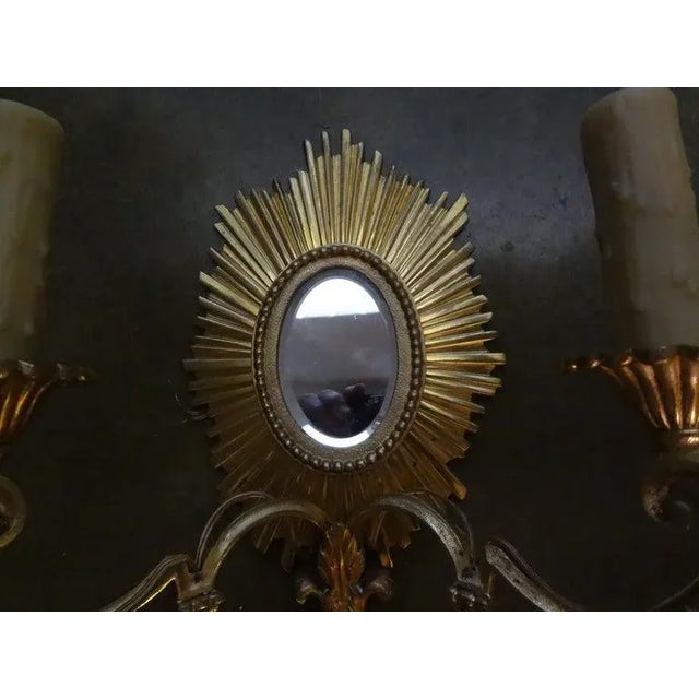 French Maison Bagues Style Bronze Sunburst Sconces-A Pair For Sale - Image 10 of 12
