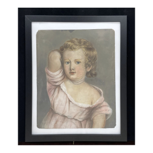 Early 1900's Original Pastel Chalk Portrait of Girl, Signed "Allen", Framed