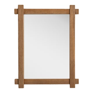 1970-1979 France Weathered Honey Oak Carved Oak Window-Pane Mirror For Sale