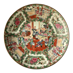 Antique Chinese Rose Medallion Platter Bowl – Palace Size 18” Wide, Marked