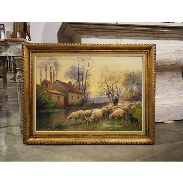19th Century 19th Century French Pastoral Oil Painting, the Shepherd and His Flock by Derians For Sale - Image 5 of 18