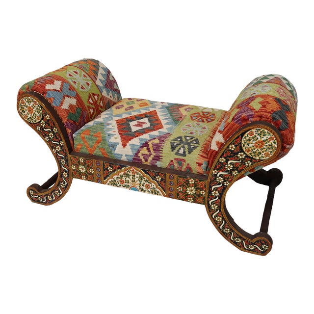 Vintage Chaise Lounge with Kilim Cover, 1990s For Sale