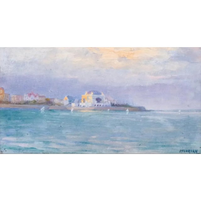 Oil on board view of casino Constanta on Romania's silver coast of the black sea. By dmitrie Florian. 1899-1979