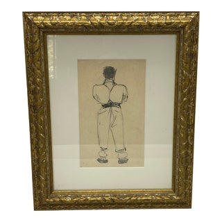1920s French Pencil on Paper Drawing, Framed For Sale