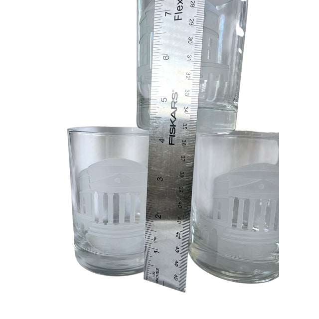 American Set of 5 Etched University of Virginia Rotunda Rocks Glasses / Uva Barware Tumblers For Sale - Image 3 of 4