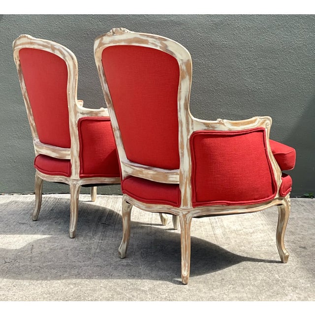 Vintage Carved Wood Upholstered Bergere Chairs - A Pair For Sale In West Palm - Image 6 of 12