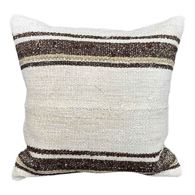Turkish Hemp Pillow Cushion Natural Beige Brown Cushion Cover 20"x20" For Sale