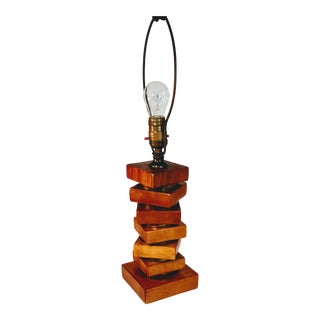 Vintage Danish Lamp Wood Stacked Blocks Scandi Style For Sale