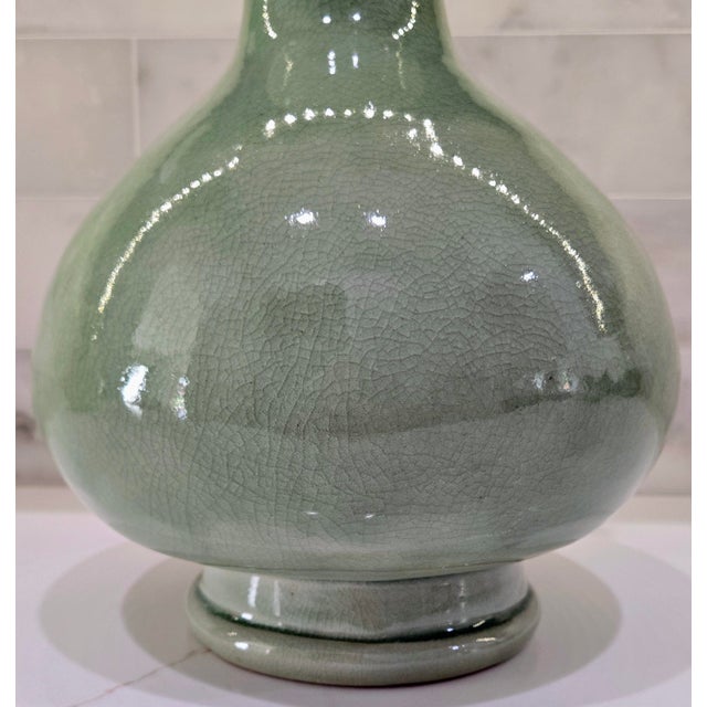 Vintage Thai Celadon Green Crackle Glaze Ceramic Vases — A Pair For Sale - Image 13 of 17
