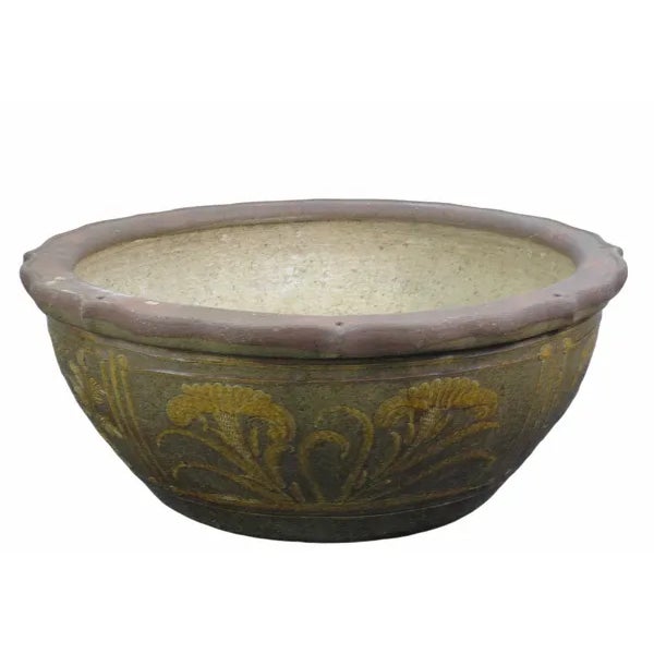 Large Glazed Earthenware Planter With Hand Painted Mystic Birds and Plants For Sale - Image 4 of 10