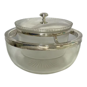 Vintage Cut Glass With Silverplate Chilled Serving Dish With Lid