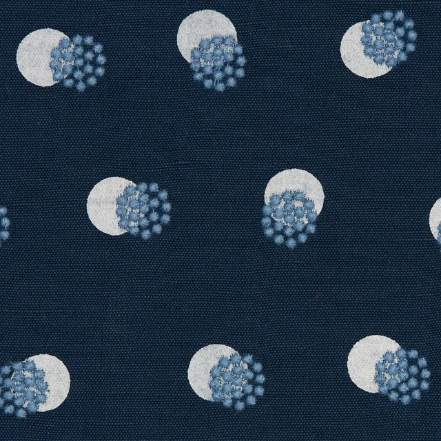 Sample - Schumacher Taylor Embroidery Fabric in Sky on Navy For Sale