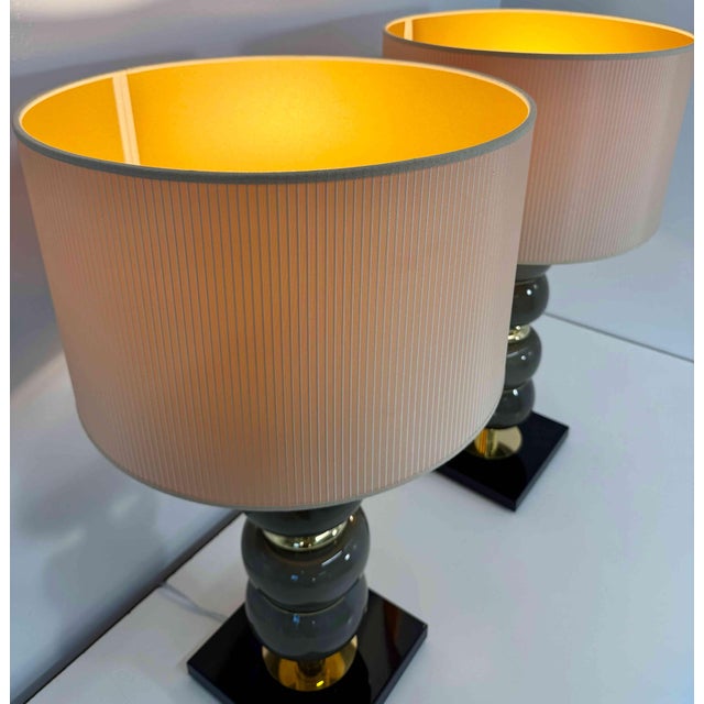 Beige Art Deco Italian Grey Murano Glass Table Lamps, 2000s, Set of 2 For Sale - Image 8 of 15