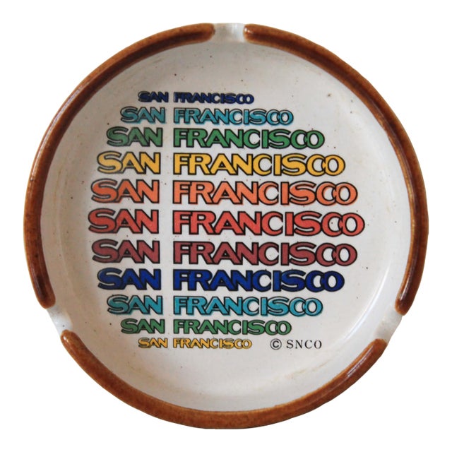 1970's San Francisco Snco Rainbow Lettering Ceramic Ashtray For Sale