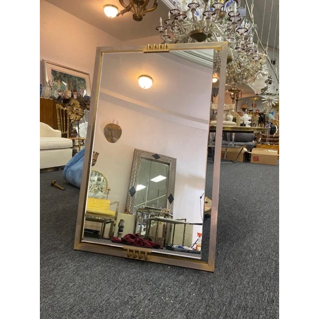 Karl Springer 1980s Modernist Chrome & Brass Accent Mirror in the Manner of Karl Springer For Sale - Image 4 of 9