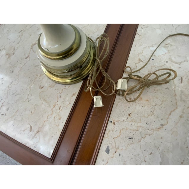 Brass 1960s Stiffel Style Brass and Enamel Torchiere Table Lamps - a Pair For Sale - Image 8 of 10