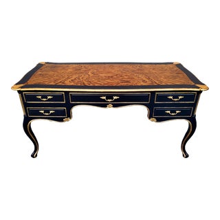 Mid 20th Century Vintage Refurbished Italian Louis XV Mosaic Burl Wood Writing Desk For Sale