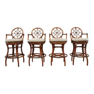 Vintage Faux Bamboo Swivel Bar Stools (Set of 4) For Sale