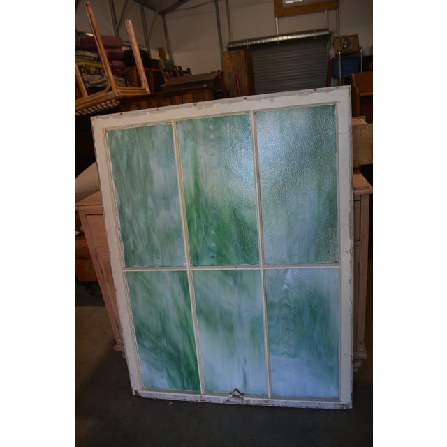 Great slag glass window from an old church here in VA. Wooden frame, chipped paint, metal partial latch. String in the...