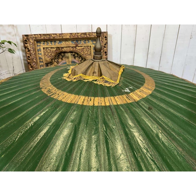 Indonesian Parasol in Wallpaper, Wood and Wool, 1950s For Sale - Image 11 of 18