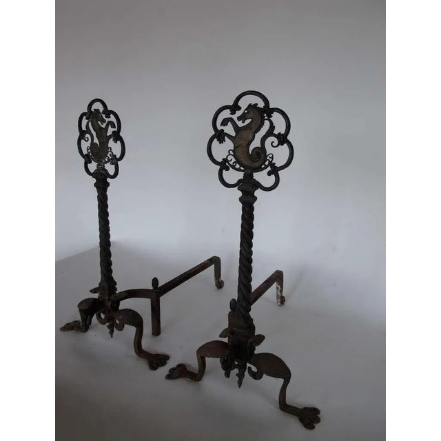 Black Oscar Bach Sea Horse Andirons - a Pair For Sale - Image 8 of 9