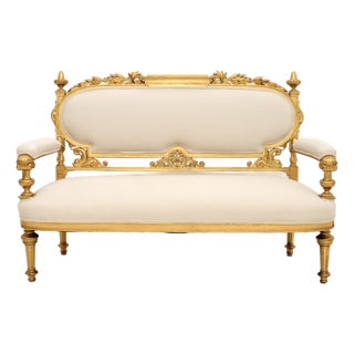 Swedish Empire Giltwood Settee, 1880s For Sale