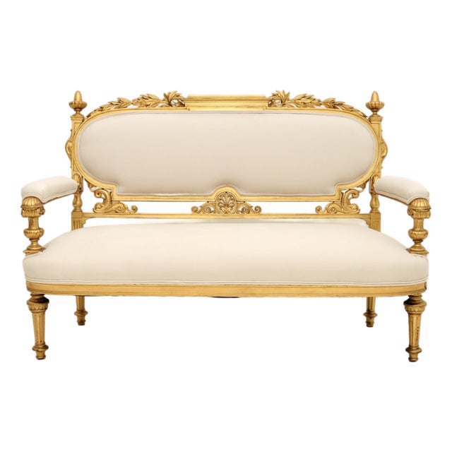 Swedish Empire Giltwood Settee, 1880s For Sale
