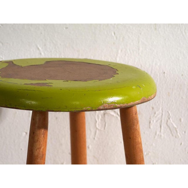 Vintage Wooden Stool with Round Seat, Central Europe, 1950 For Sale - Image 4 of 6