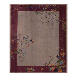 1920s Mauve Open Field Floral Antique Chinese Art Deco Rug by Nichols Workshop For Sale